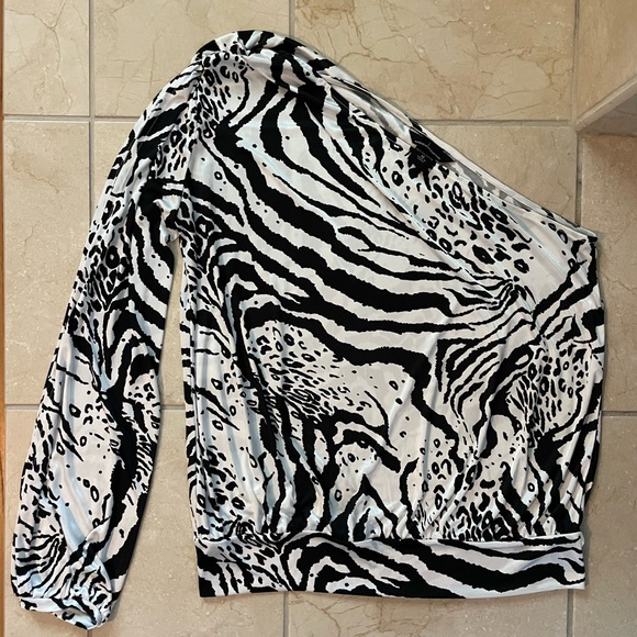 Moda International Tops - Moda International One-Shoulder Zebra Print Top